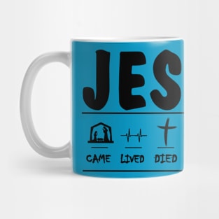 Jesus came, lived, died, arose, and will return black print Mug